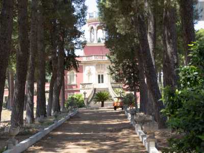 E� introdotta da un viale che sfocia in una scenografica scalinata cinta dall�elegante balaustra in pietra bianca che spicca sulle vivaci mura rosa. Balaustra a colonnine che ritorna poi sul terrazzino